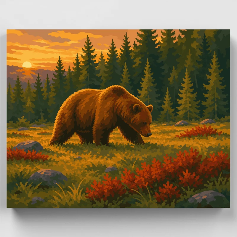 Bavarian Forest Bear at Sunset - Paint by Numbers Kit