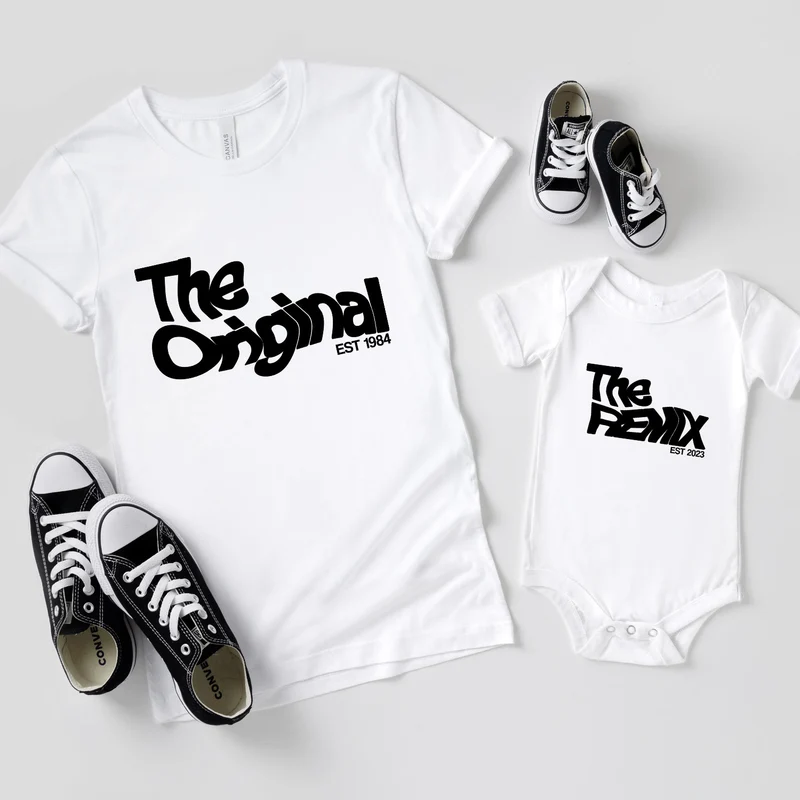 The Original The Remix Shirts Warped Vater Sohn Partnerlook Mama Tochter Outfit Set Babybody bedruckt personalisiert Geschenk Vatertag