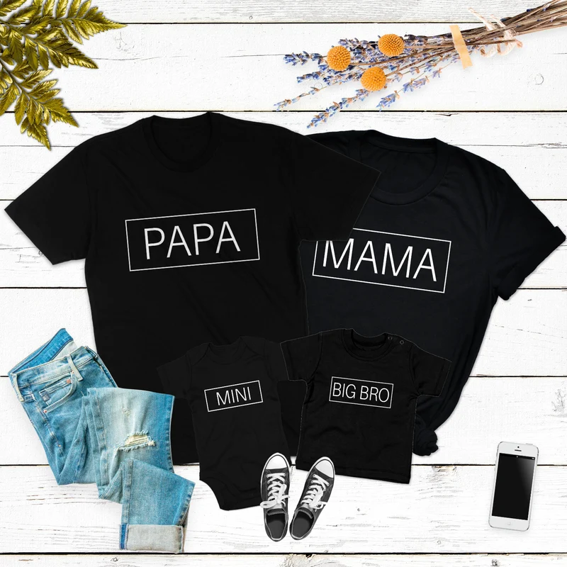 Familienoutfit Mama Papa Mini Shirts Baby Geschenk T-Shirts Big Bro Bodysuit Lil Sis Big Sis Outfit für die Familie Kinder Shirts