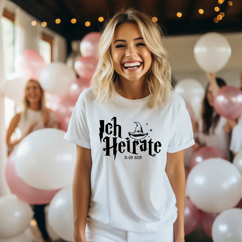 Braut JGA Junggesellinnenabschied Shirts Ich Heirate Wir Feiern Witches JGA Personalisiert Wunschdatum oder Wunschname JGA Unisex Shirts