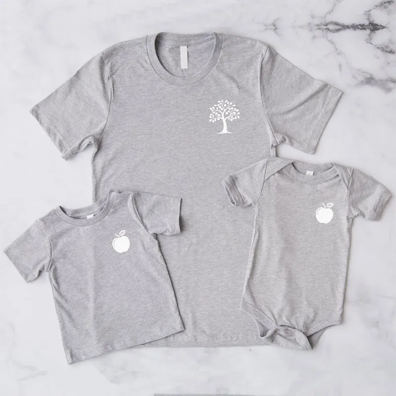 Vater Sohn Shirts Apfelbaum und Apfel Partnerlook Shirt Mama Tochter Outfit Set Babybody bedruckt Vater Sohn Geschenk Vatertag