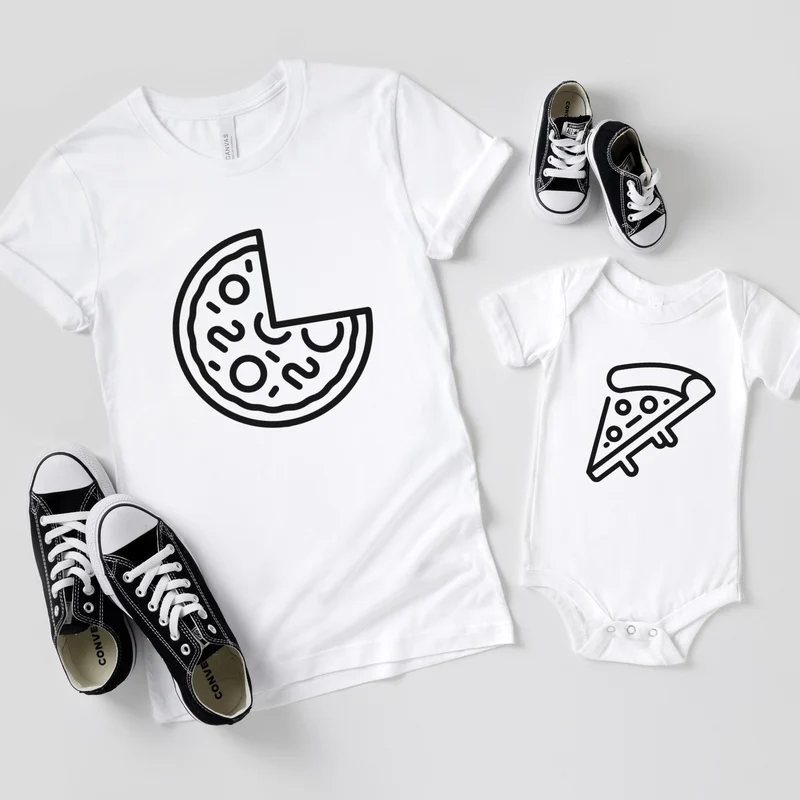 Pizza Shirts Vater Sohn Partnerlook Pizza Scheibe T-Shirts Mama Tochter Outfit Set Babybody bedruckt Valentinstag Geschenk Vatertag für Papa