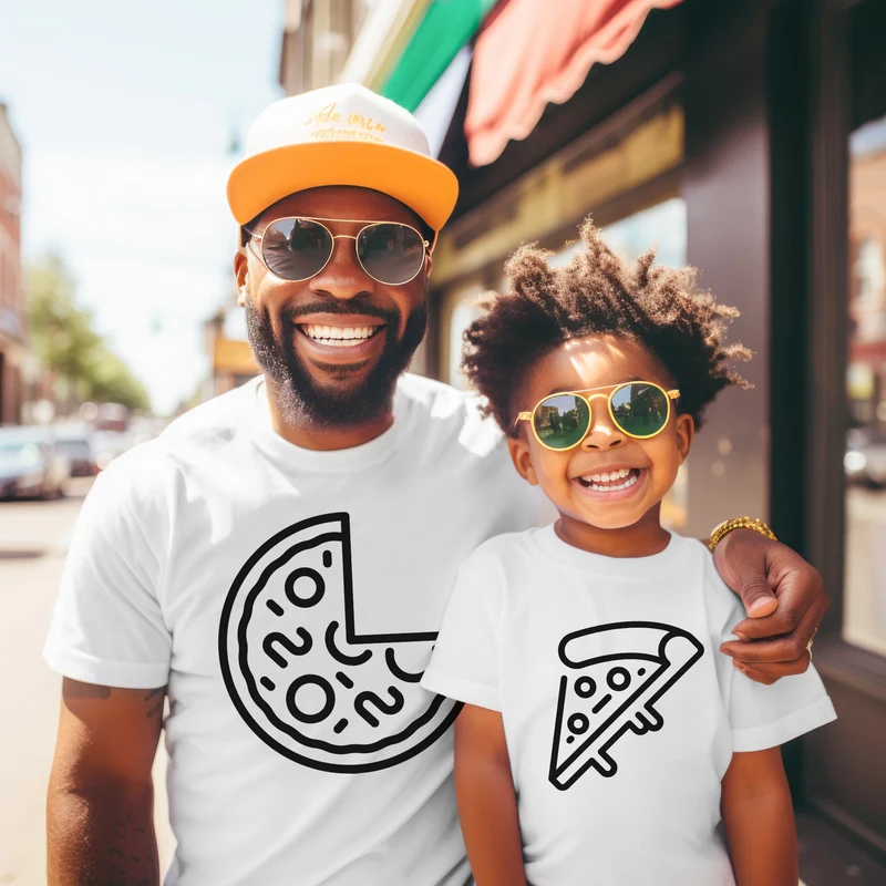 Pizza Shirts Vater Sohn Partnerlook Pizza Scheibe T-Shirts Mama Tochter Outfit Set Babybody bedruckt Valentinstag Geschenk Vatertag für Papa