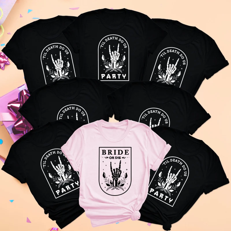 JGA TShirt Crew Till Death Do Us Party Jga Shirt Frauen Braut und Team Braut Shirts Unisex Junggesellinnenabschied Party Shirts Bride Or Die