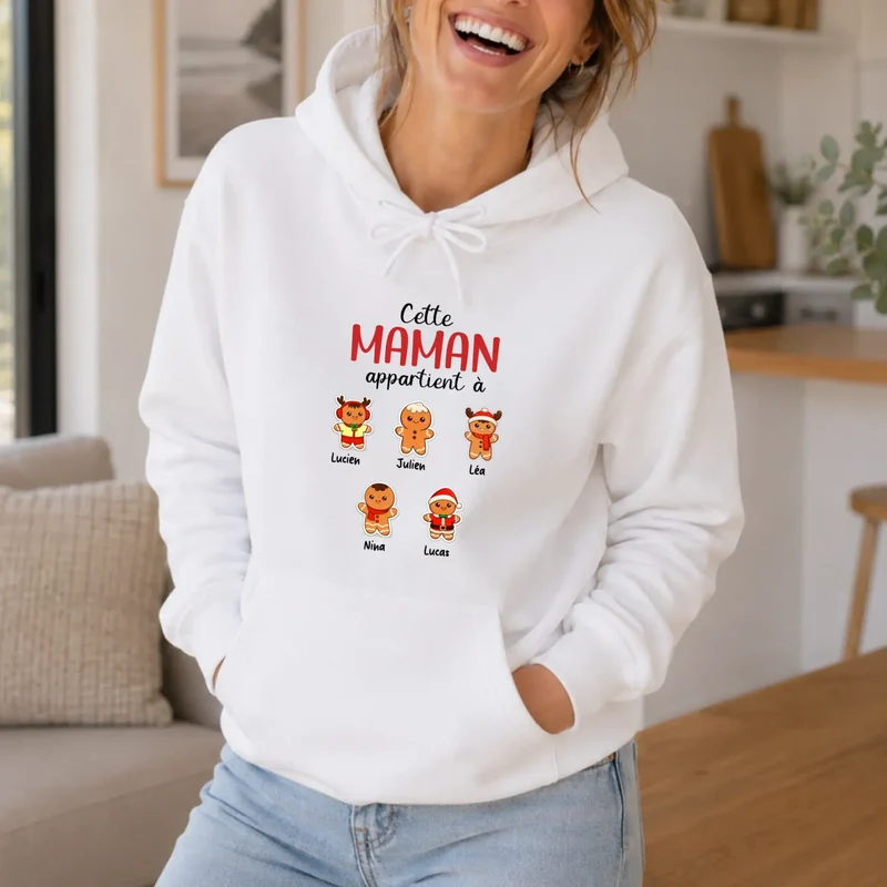 Sweat à capuche personnalisé maman - Noël en famille