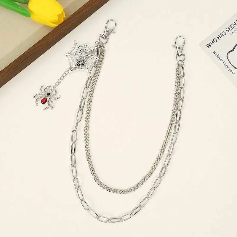 Unisex Punk Spinnennetz-Anhänger, zweilagige Taillenkette