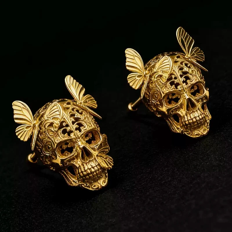 Gothic-Ohrstecker mit Totenkopf- und Schmetterlingsausschnitt für Damen