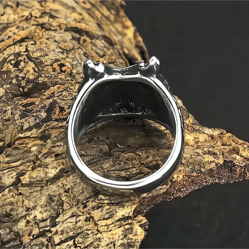 Punk-Ring mit 3D-Wolfskopf für Herren