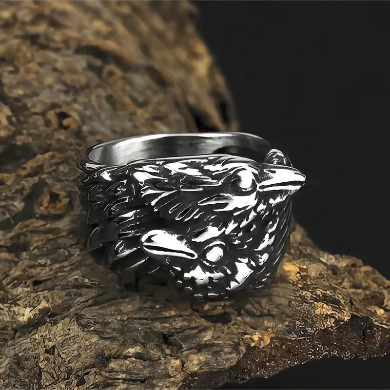 Herren Punk Vintage 3D Zwei Raben Ring