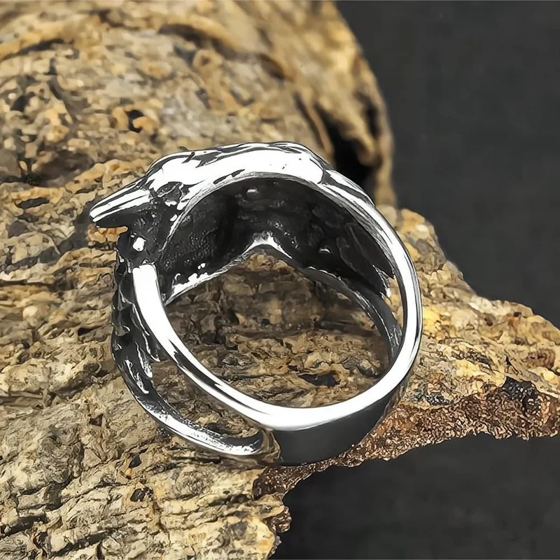 Herren Punk Vintage 3D Zwei Raben Ring