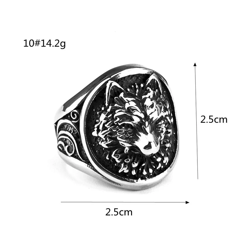 Punk-Ring für Herren mit antikisiertem, 3D-geformtem Wolfskopf