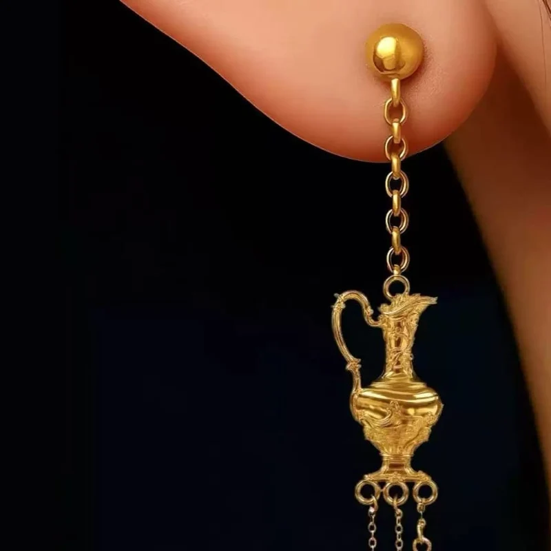 Gothic-Ohrstecker für Damen, asymmetrisch, mit Perlen und Krugmotiv in Sanduhrform
