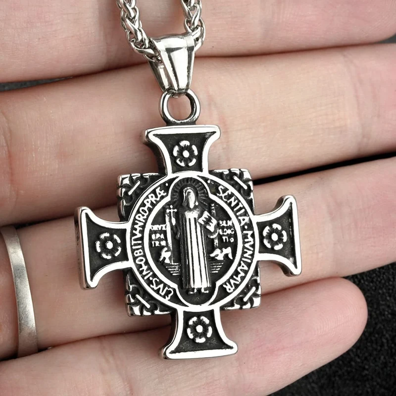 Punk-Heiligen-Kreuz-Medaillen-Anhänger-Halskette für Herren
