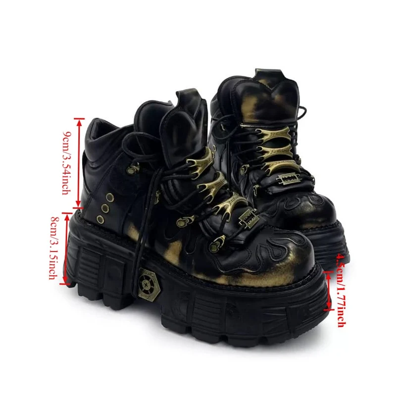 Punk-Schnürschuhe für Damen, zweifarbig, mit runder Zehenpartie, Plateau und dicker Sohle