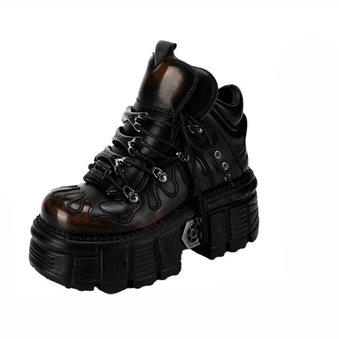 Punk-Schnürschuhe für Herren, zweifarbig, mit runder Zehenpartie, Plateau und dicker Sohle
