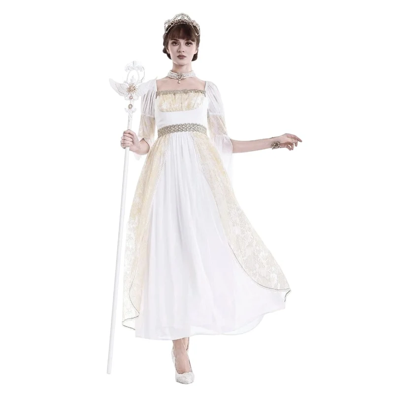Gothic-Maxikleid für Damen, zweifarbig, mit eckigem Kragen, Glockenärmeln, Spitze und Chiffon, Hochzeitskleid
