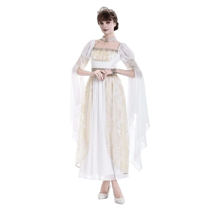 Gothic-Maxikleid für Damen, zweifarbig, mit eckigem Kragen, Glockenärmeln, Spitze und Chiffon, Hochzeitskleid
