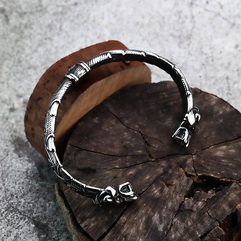 Offenes Armband mit Punk-Wolfskopf-Motiv für Herren