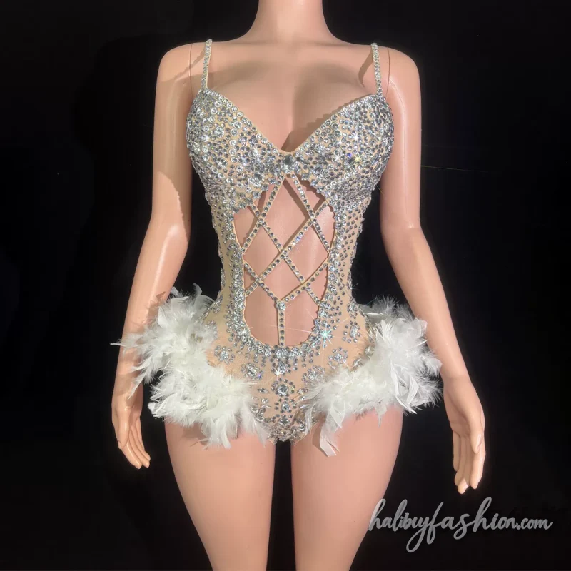 Cut out beaded feather v neck cami romper