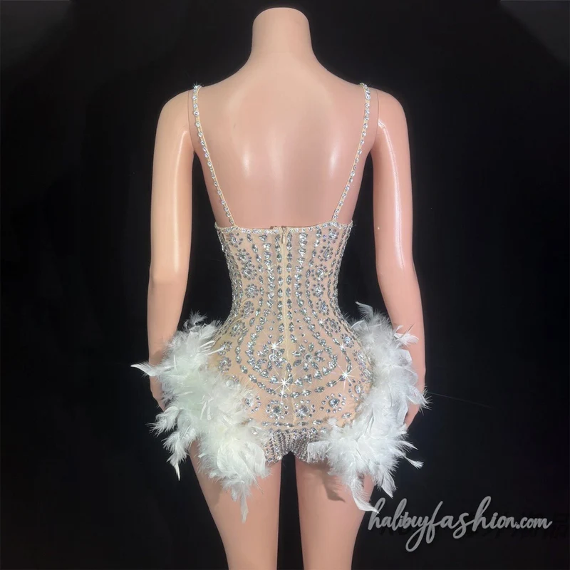 Cut out beaded feather v neck cami romper