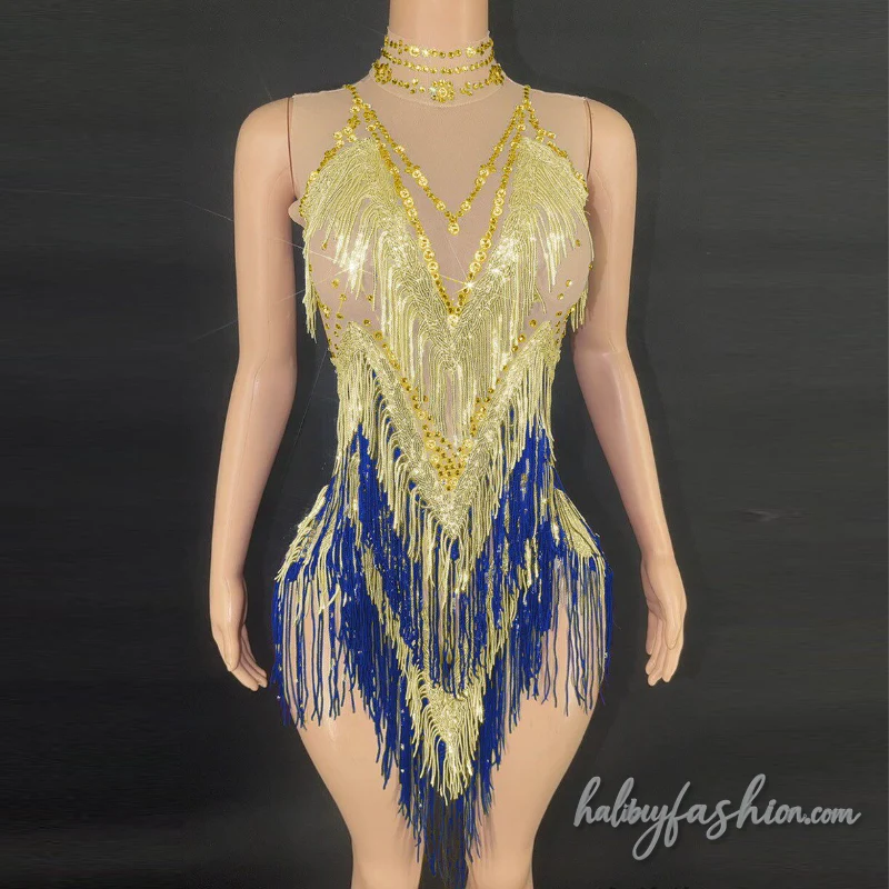Tassels beaded high neck sleeveless romper