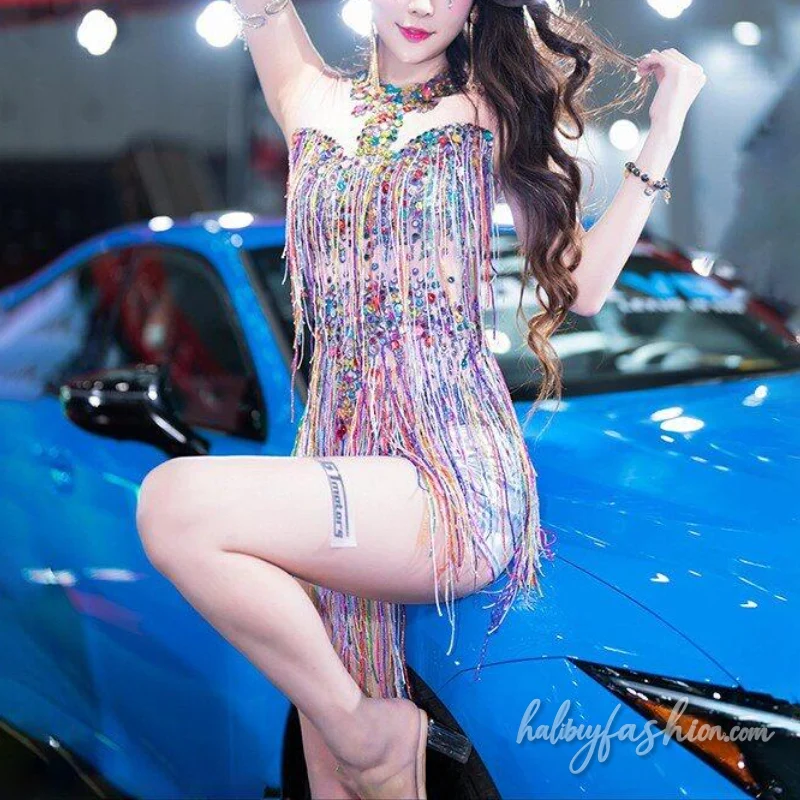 Cut out long sleeve high neck tassel romper