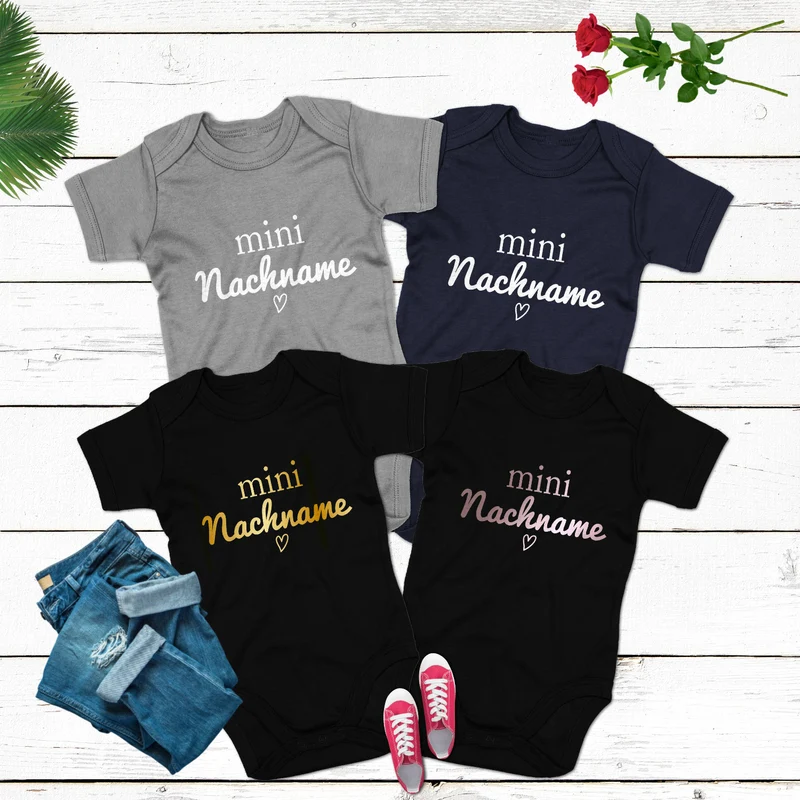 Babybody Personalisiert Mini Nachname Babybody miniversion Baby Geschenk Body kurzarm bedruckt Bodysuit Schwangerschaft verkünden Toddler