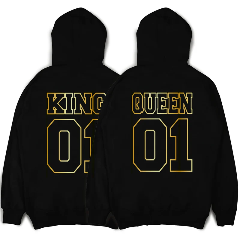 KING & QUEEN Hoodies Outline Pärchen Hoodies mit Wunschzahlen Pärchenpullis im SET Pärchen Geschenk King 01 Queen 01 Hoodies Paare Paarpulli