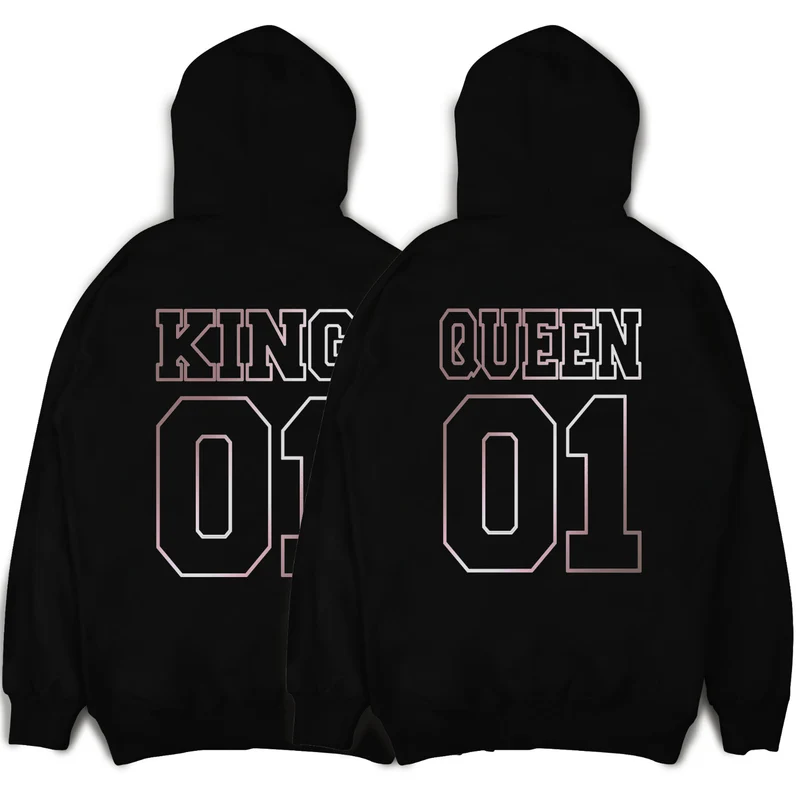 KING & QUEEN Hoodies Outline Pärchen Hoodies mit Wunschzahlen Pärchenpullis im SET Pärchen Geschenk King 01 Queen 01 Hoodies Paare Paarpulli