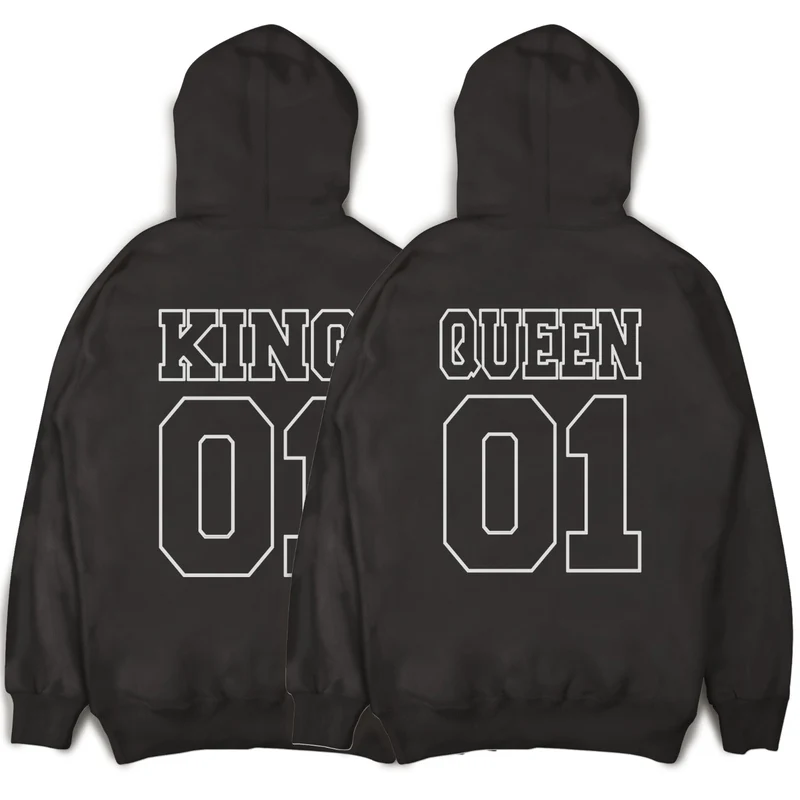 KING & QUEEN Hoodies Outline Pärchen Hoodies mit Wunschzahlen Pärchenpullis im SET Pärchen Geschenk King 01 Queen 01 Hoodies Paare Paarpulli