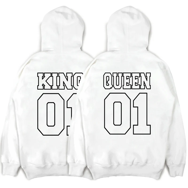 KING & QUEEN Hoodies Outline Pärchen Hoodies mit Wunschzahlen Pärchenpullis im SET Pärchen Geschenk King 01 Queen 01 Hoodies Paare Paarpulli
