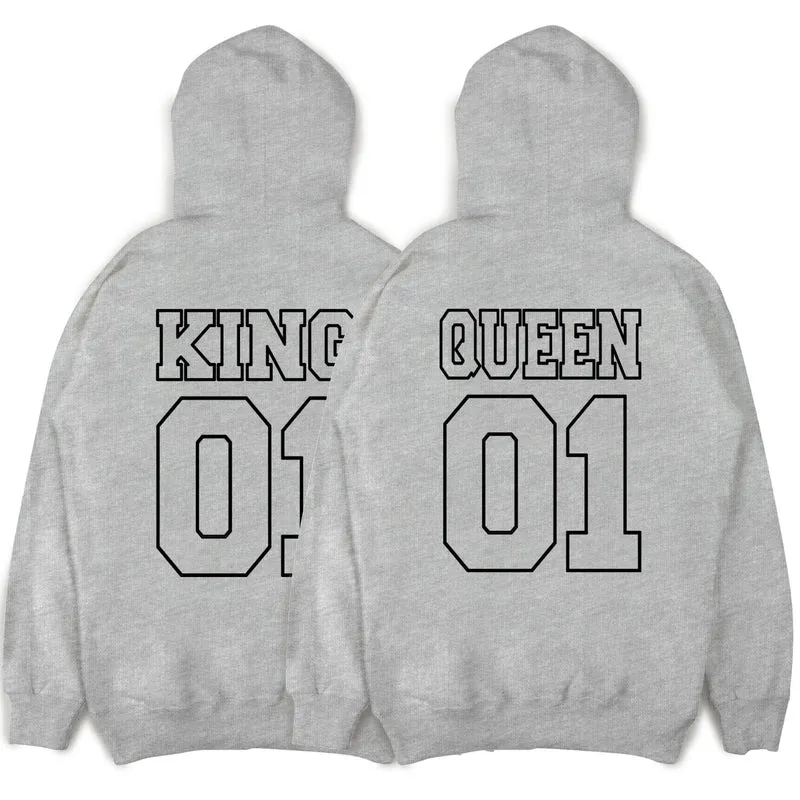 KING & QUEEN Hoodies Outline Pärchen Hoodies mit Wunschzahlen Pärchenpullis im SET Pärchen Geschenk King 01 Queen 01 Hoodies Paare Paarpulli