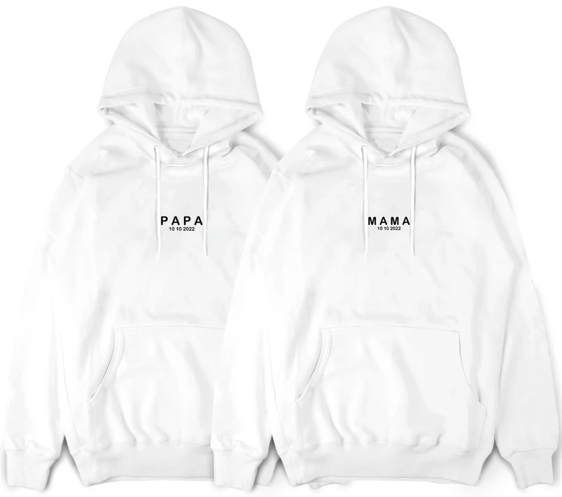 Papa Hoodie Mama Pullover mit Wunschdatum Papa Geschenk Mama Hoodie mit Datum Mama Papa Hoodies Schwangerschaft Ankündigung Pullis Unisex