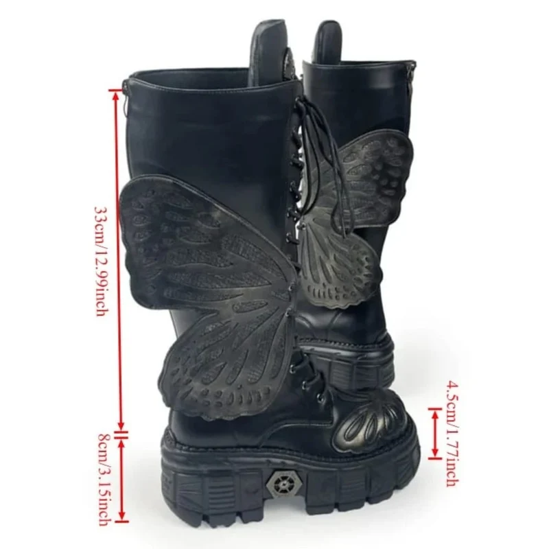 Grunge-Schnürstiefel für Damen mit Schmetterlingsflügel-Plateau und dicker Sohle