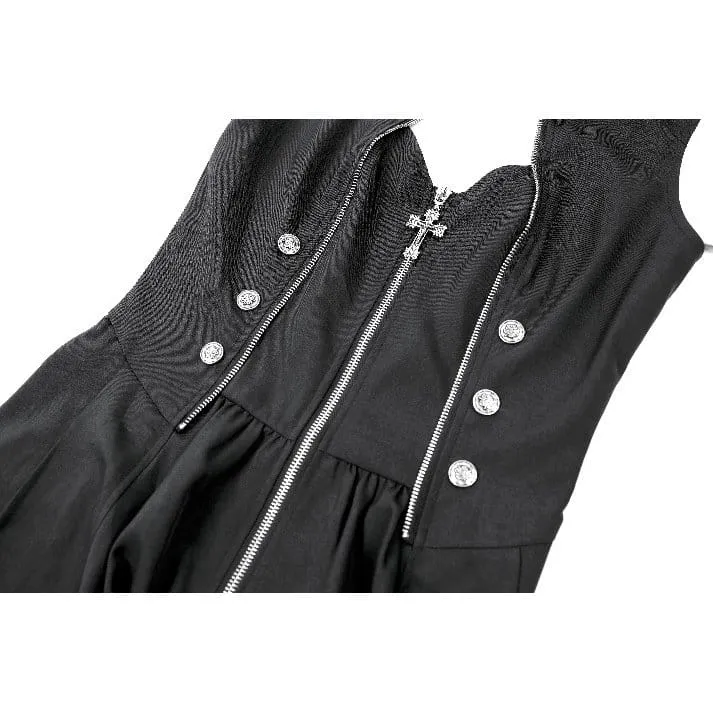 Punk-Kleid für Damen mit Cut-outs, Umlegekragen, Reißverschluss und asymmetrischem Saum