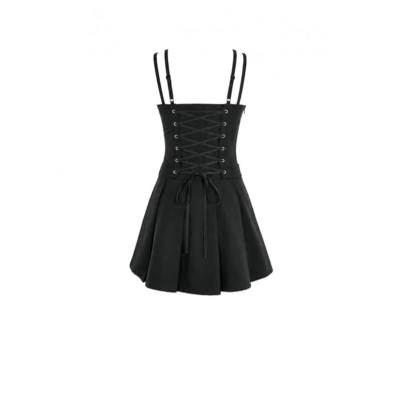 Gothic-Kleid für Damen mit Schnallenriemen und tiefem V-Ausschnitt