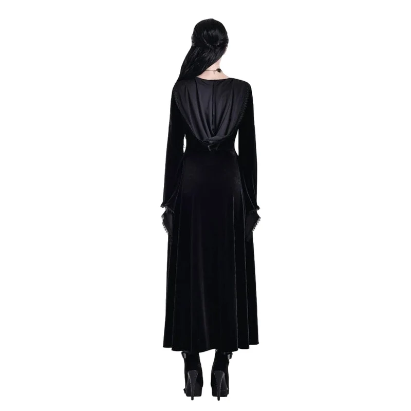 Gothic Maxikleid für Damen mit Schnürung, Farbblock-Design und Kapuze
