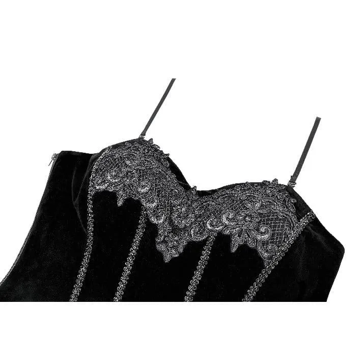 Gothic-besticktes, geschnürtes Samt-Überbrustkorsett für Damen