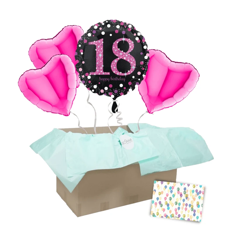 Heliumballon-Geschenk "18" Happy Birthday Pink