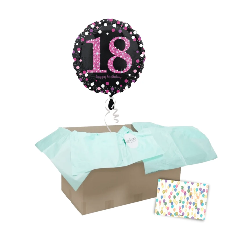 Heliumballon-Geschenk "18" Happy Birthday Pink
