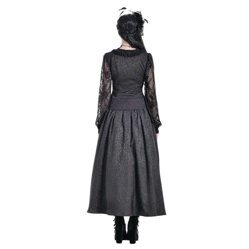 Gothic-Damen-Top mit Schnürung, Rüschen, Blumenmuster und Bischofsärmeln