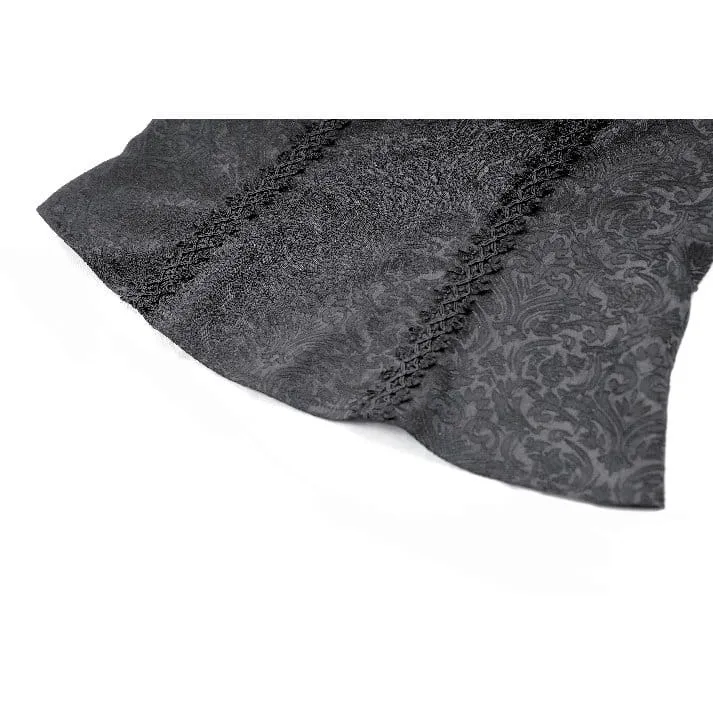 Gothic-Damen-Top mit Schnürung, Rüschen, Blumenmuster und Bischofsärmeln