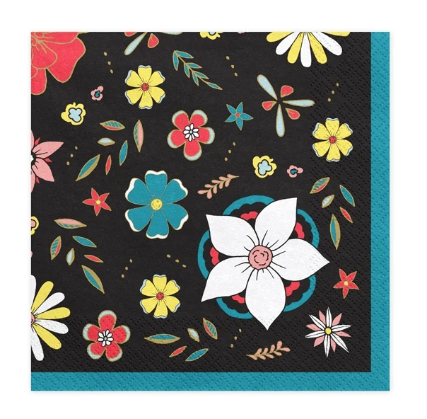 Servietten Blumen Schwarz 20 Stk.