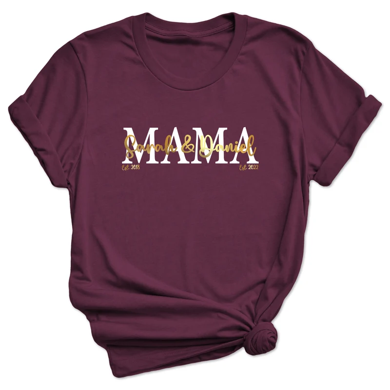 Mama Shirt personalisiert Geschenk Muttertag T-Shirt für Mama Muttertagsgeschenk Wunschtext Familie Kindernamen Est Datum Million Threads