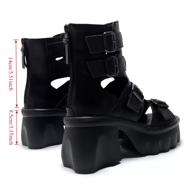 Grunge-Sandalen für Damen mit Schnallenriemen, Cut-outs, offener Zehenpartie und klobigem Plateauabsatz