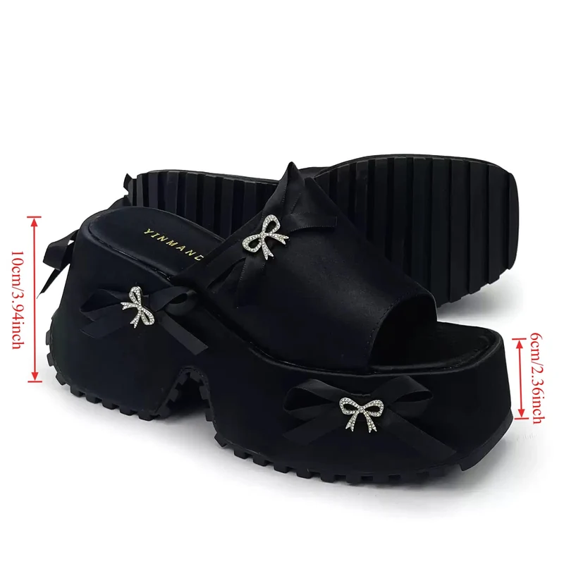 Gothic-Plateausandalen mit Schleifenverzierung für Damen