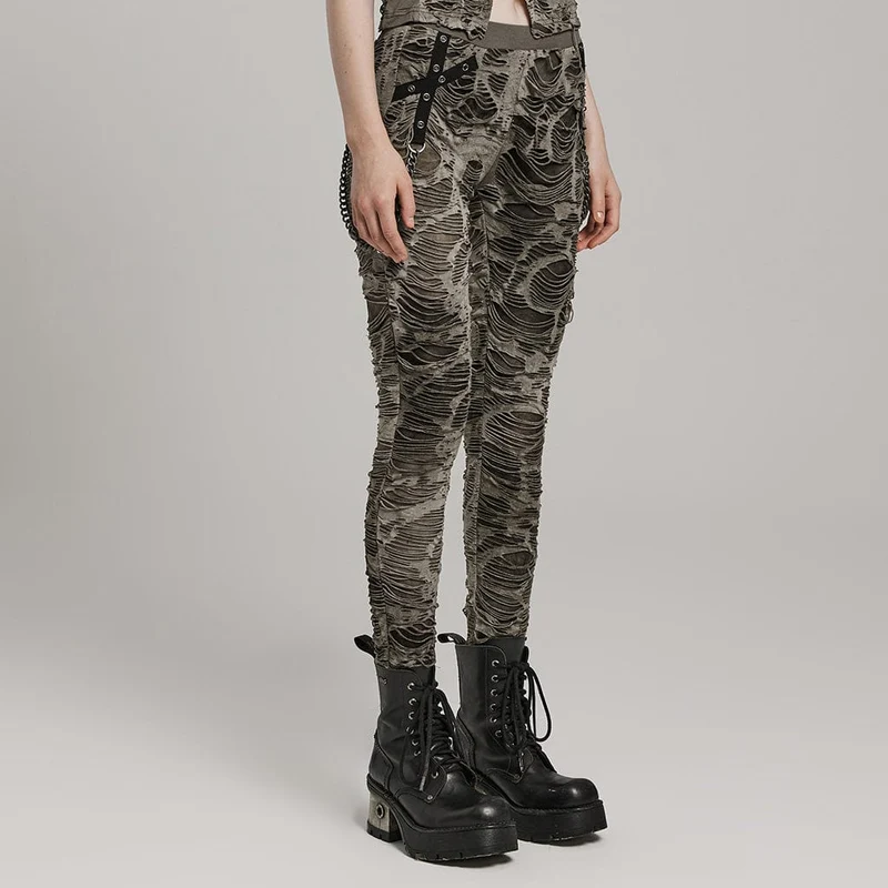 Punk-Leggings mit zerrissener Ösenkette für Damen