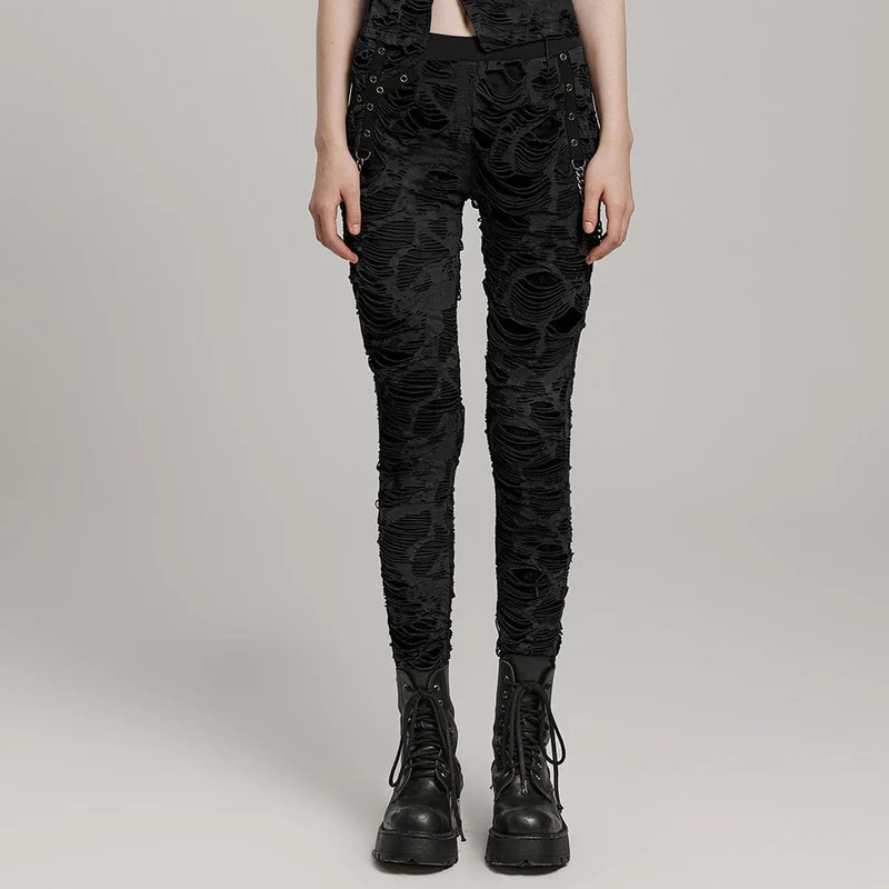 Punk-Leggings mit zerrissener Ösenkette für Damen
