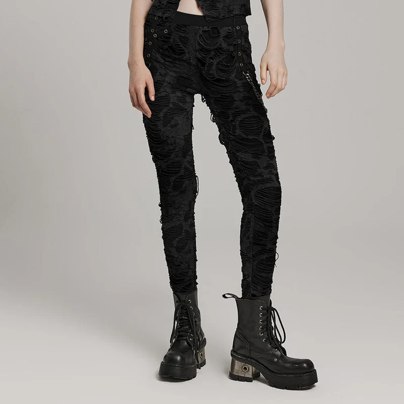 Punk-Leggings mit zerrissener Ösenkette für Damen