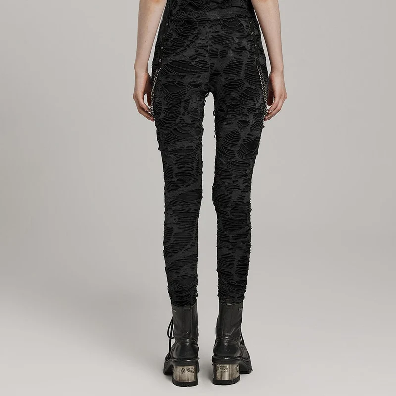 Punk-Leggings mit zerrissener Ösenkette für Damen
